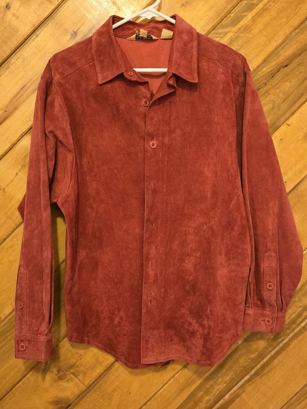Vintage L.L.Bean 90s Womans Pig Suede Leather Shacket Red Size 16